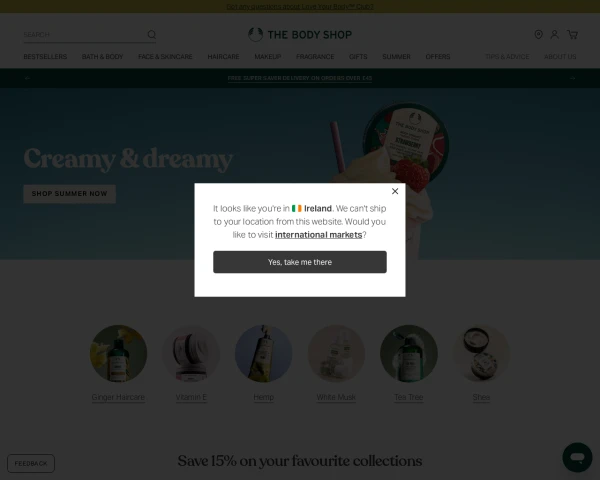 screenshot of The Body Shop website
