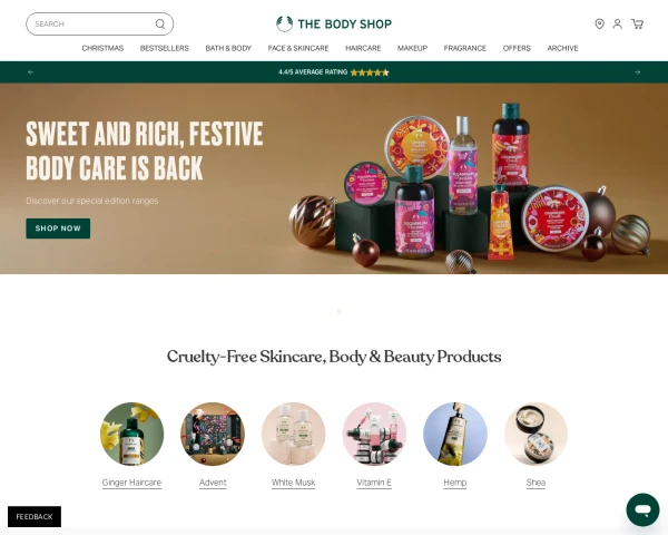 screenshot of The Body Shop website