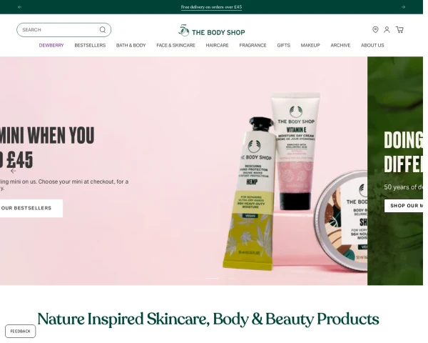 screenshot of The Body Shop website