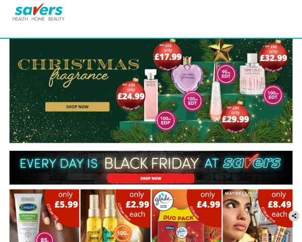 screenshot of Savers website
