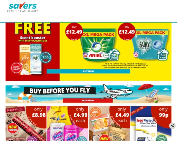 screenshot of Savers website