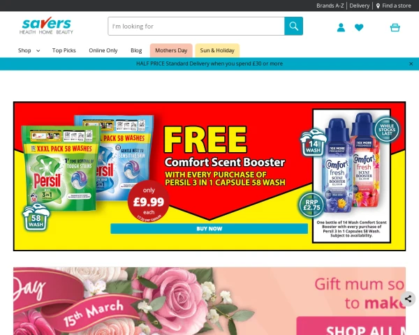 screenshot of Savers website
