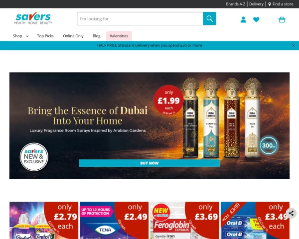 screenshot of Savers website