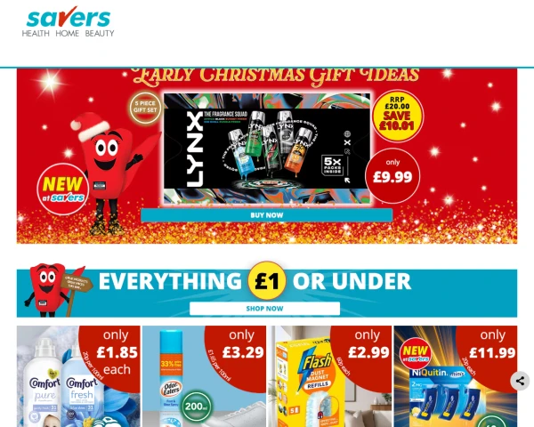 screenshot of Savers website