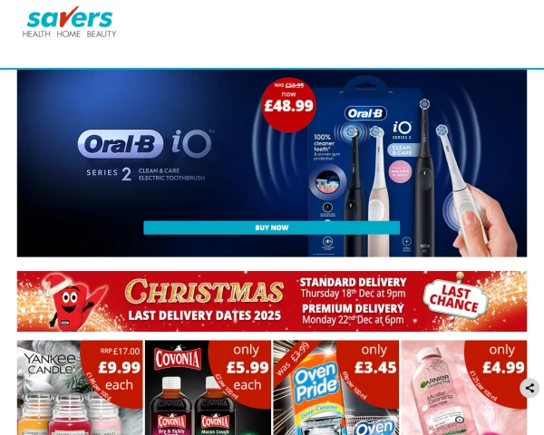 screenshot of Savers website