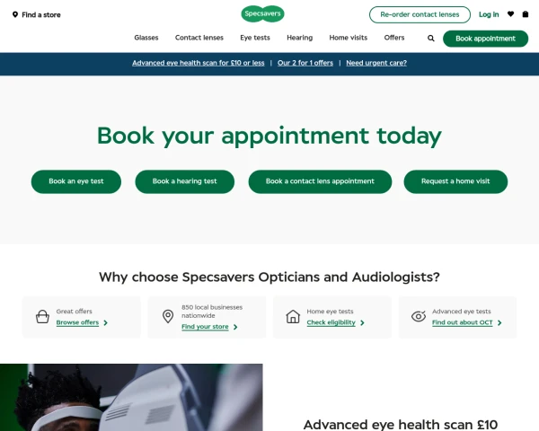 screenshot of Specsavers website