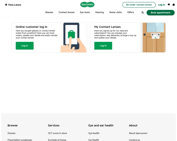screenshot of Specsavers website