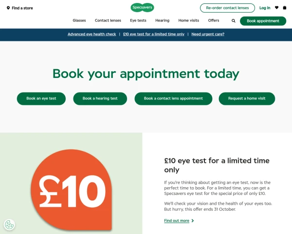 screenshot of Specsavers website