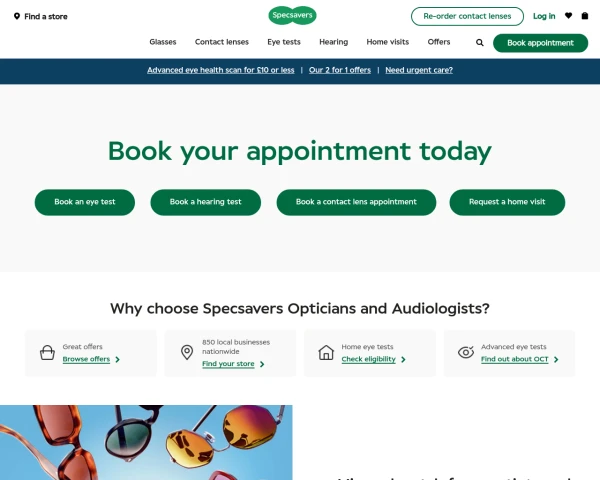 screenshot of Specsavers website