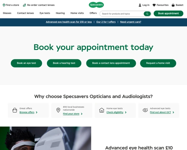 screenshot of Specsavers website