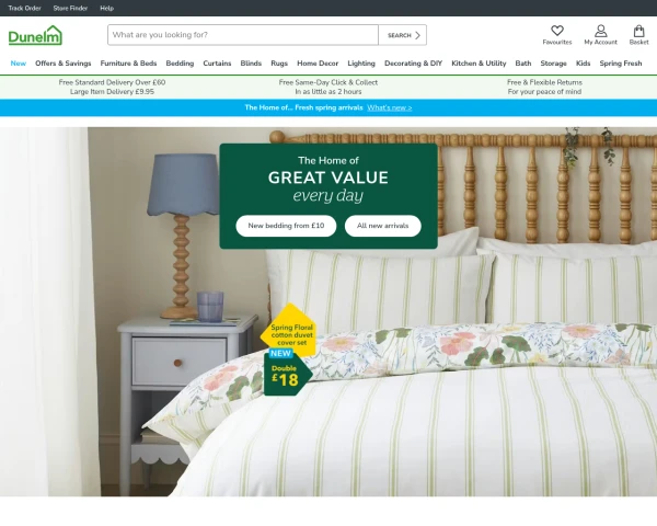 screenshot of Dunelm website