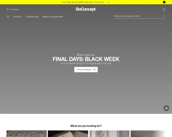 screenshot of Bo Concept website