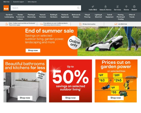 screenshot of B&Q website