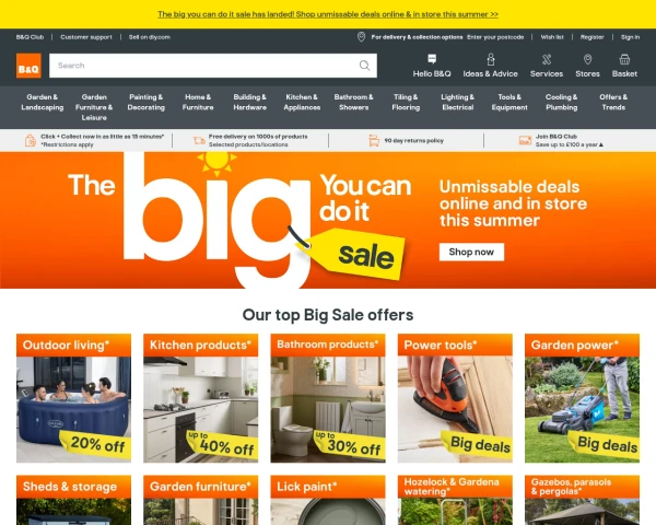 screenshot of B&Q website