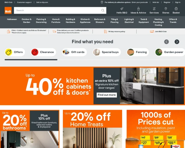 screenshot of B&Q website