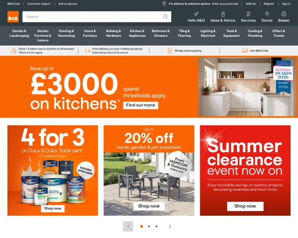 screenshot of B&Q website