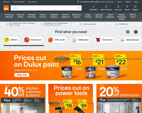 screenshot of B&Q website