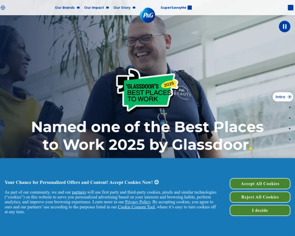 screenshot of P &G website