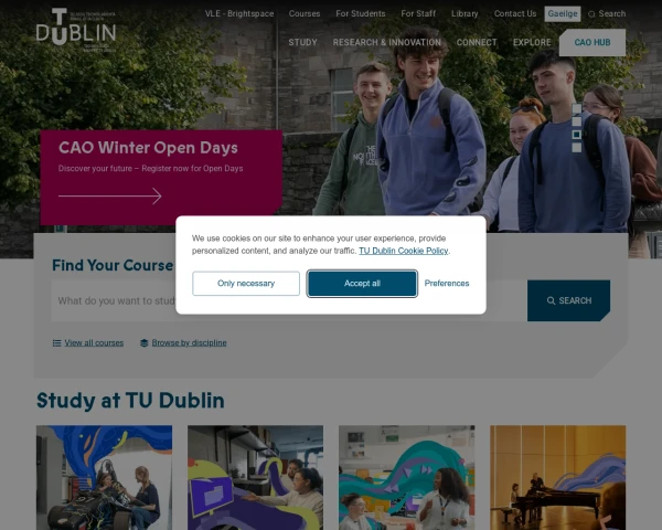 screenshot of Technological University Dublin website