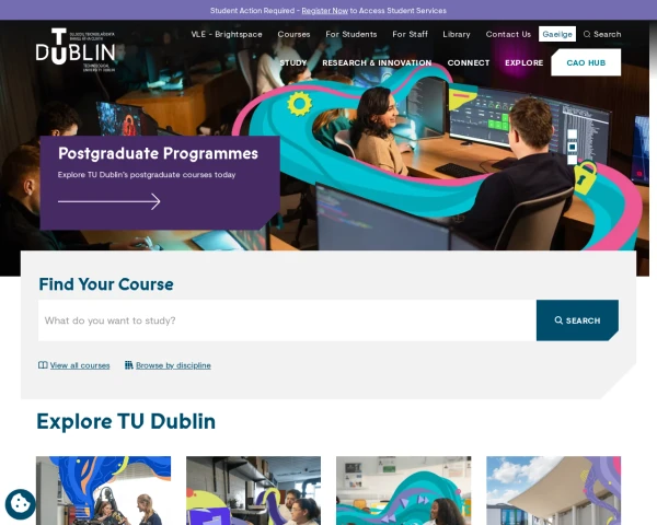 screenshot of Technological University Dublin website