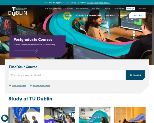 screenshot of Technological University Dublin website