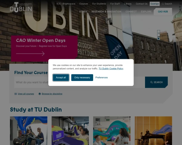 screenshot of Technological University Dublin website