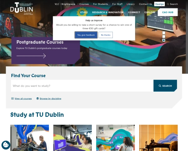 screenshot of Technological University Dublin website