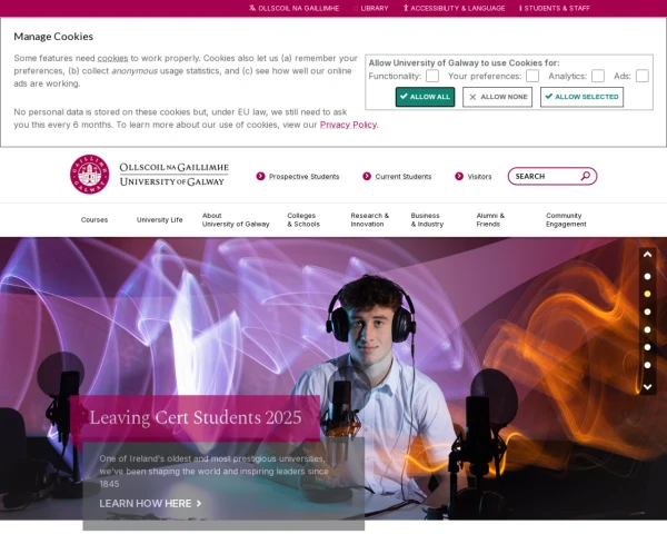 screenshot of University of Galway website