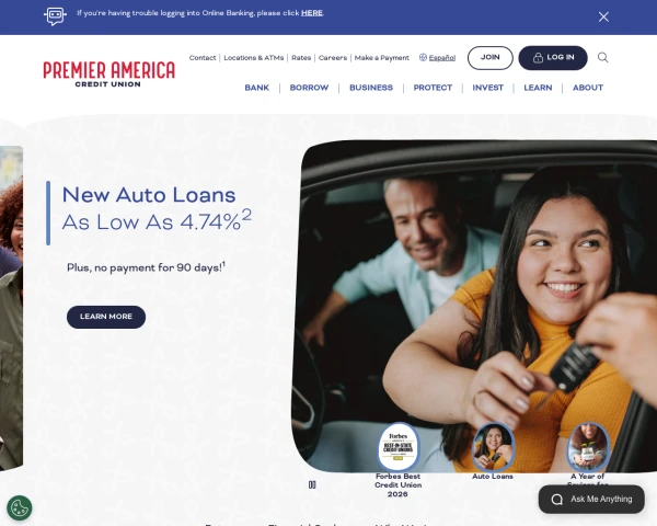 screenshot of Premier America Credit Union website