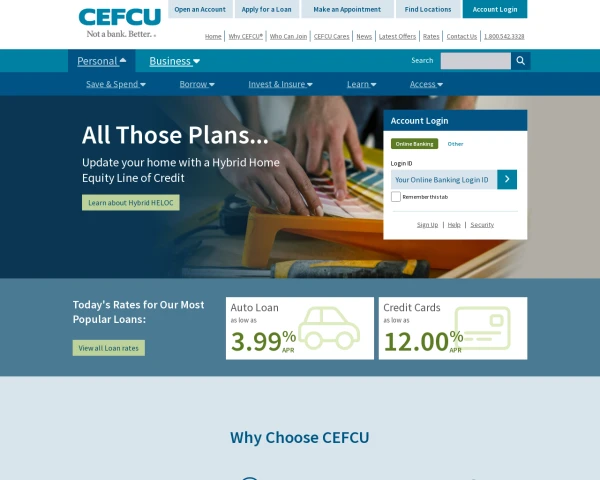 screenshot of Citizens Equity First Credit Union website