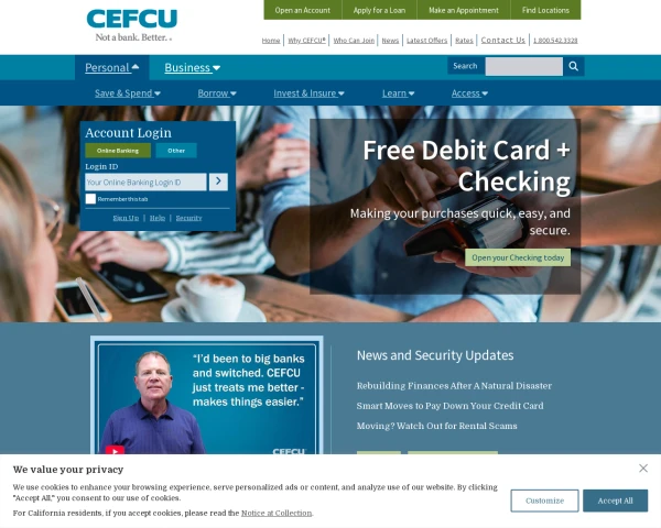 screenshot of Citizens Equity First Credit Union website