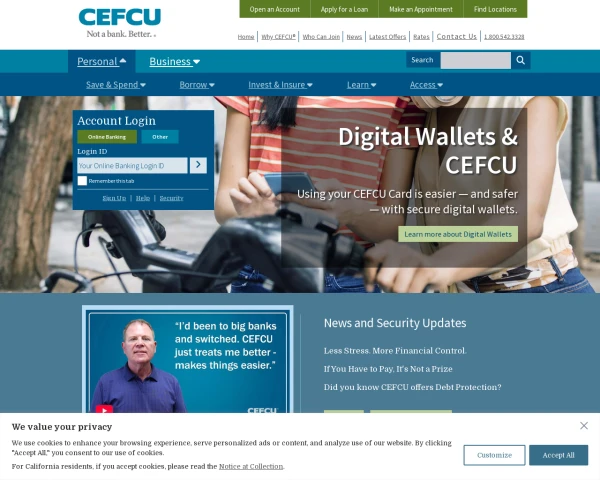screenshot of Citizens Equity First Credit Union website