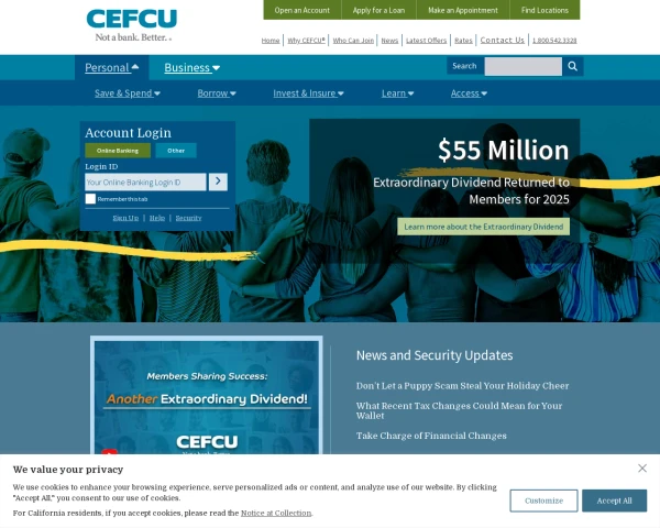 screenshot of Citizens Equity First Credit Union website