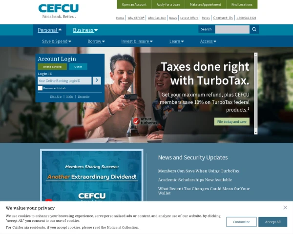 screenshot of Citizens Equity First Credit Union website