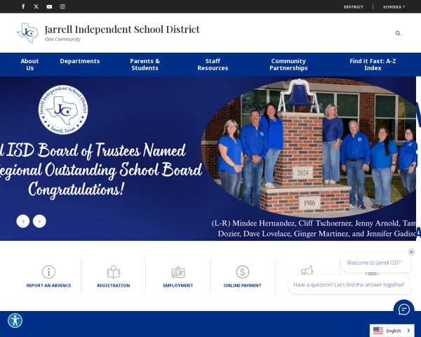 screenshot of Jarrell ISD website