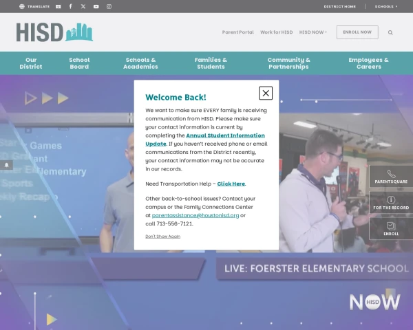 screenshot of Houston ISD website