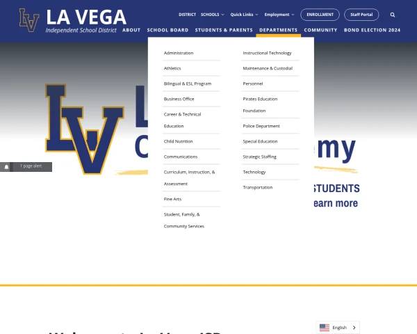screenshot of La Vega ISD website