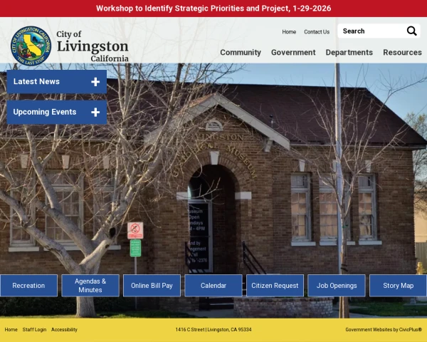 screenshot of City of Livingston website