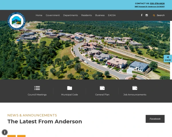 screenshot of City of Anderson website