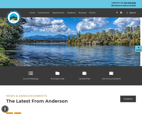 screenshot of City of Anderson website