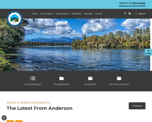screenshot of City of Anderson website
