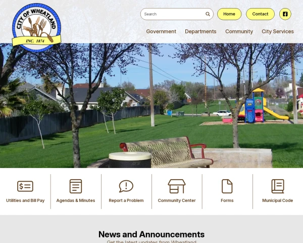 screenshot of City of Wheatland website