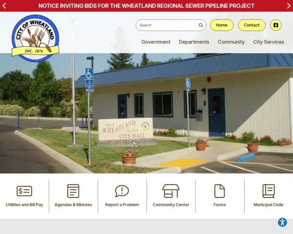 screenshot of City of Wheatland website