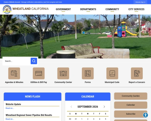 screenshot of City of Wheatland website