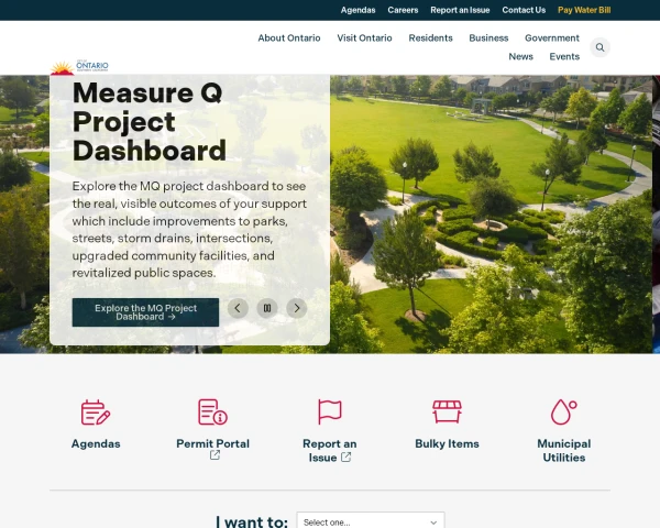screenshot of City of Ontario website
