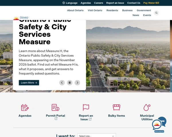 screenshot of City of Ontario website