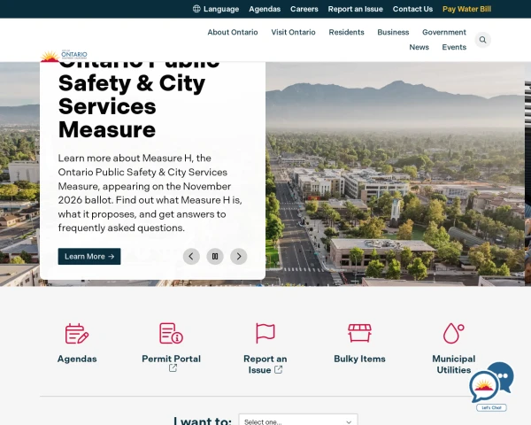 screenshot of City of Ontario website