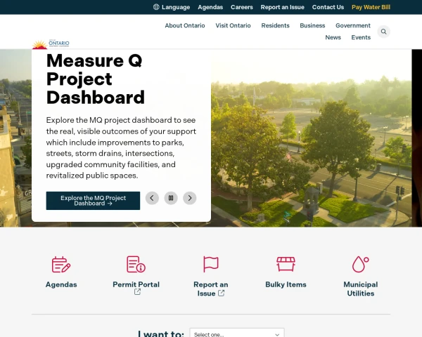 screenshot of City of Ontario website