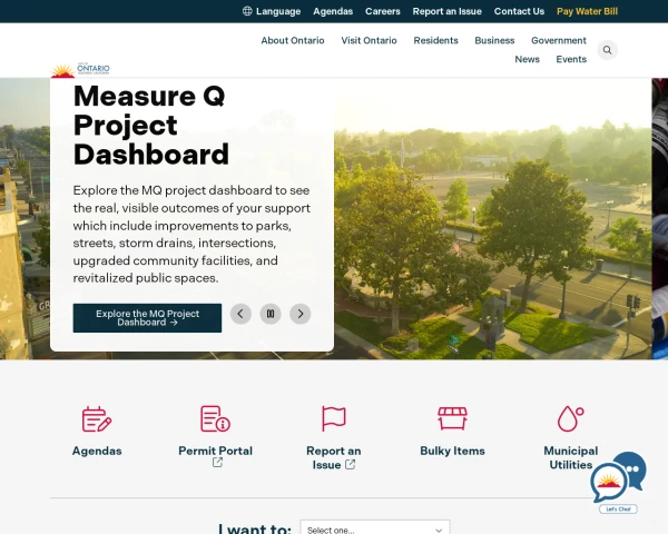 screenshot of City of Ontario website