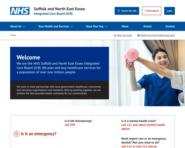 screenshot of NHS Suffolk and North East Essex ICB website